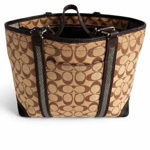 Vintage Coach Signature Jacquard Canvas Tote Brown Monogram Bag